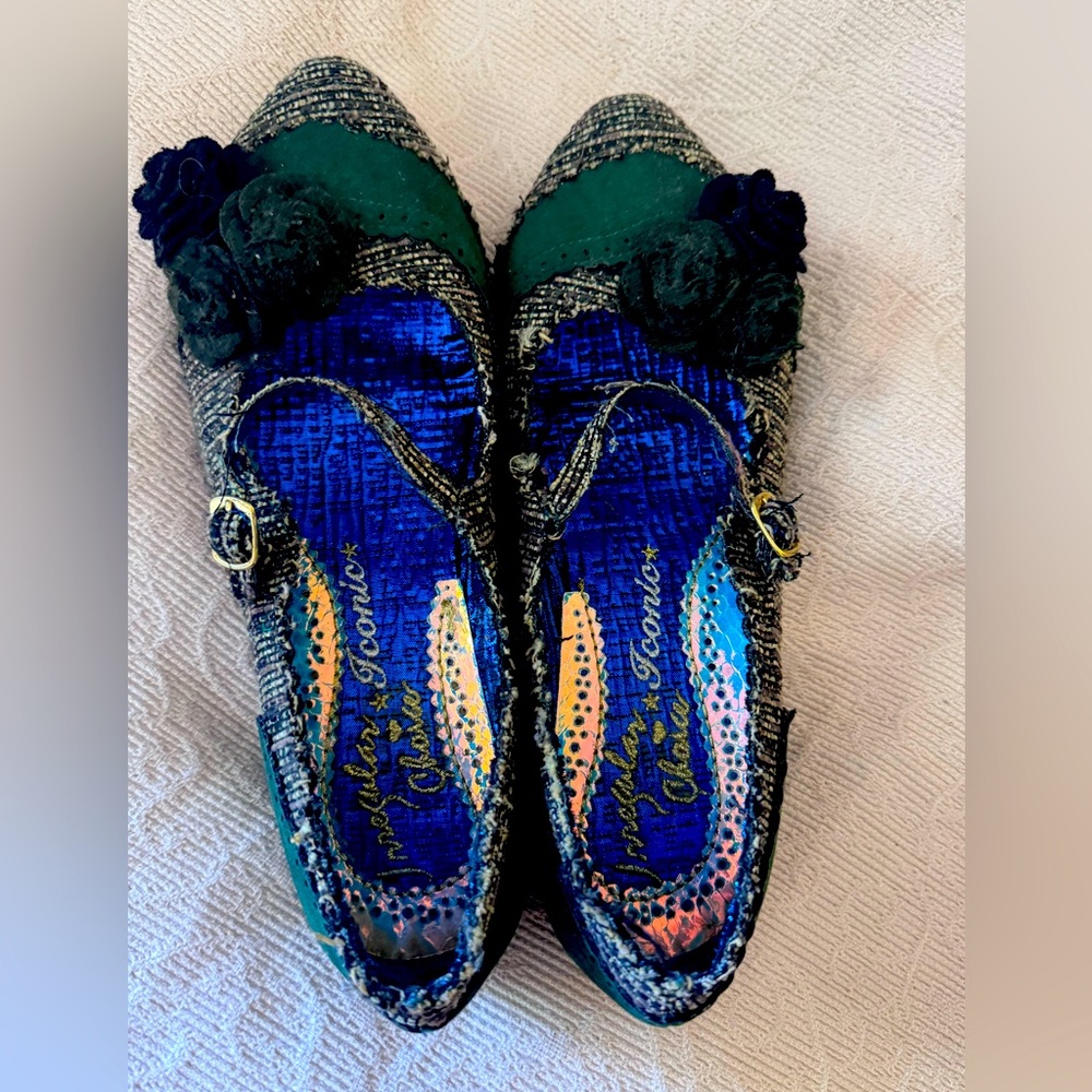 Irregular choice green tweed Mary Janes size 41